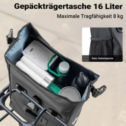 Wiltec Gepäckträgertasche matt schwarz, Fahrradtasche Gepäckträger 16 l Stauraum, Gepäcktasche mit Tragegurt, wasserresistente Fahrrad Tasche