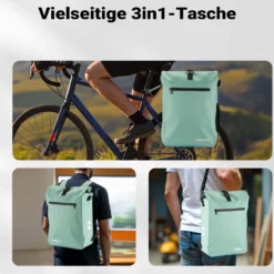 Wiltec Gepäckträgertasche mintgrün, Fahrradtasche Rucksack 25 l Stauraum, Gepäcktasche mit Laptopfach, wasserresistente Fahrrad Tasche