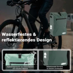 Wiltec Gepäckträgertasche mintgrün, Fahrradtasche Rucksack 25 l Stauraum, Gepäcktasche mit Laptopfach, wasserresistente Fahrrad Tasche