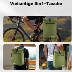 Wiltec Gepäckträgertasche oliv, Fahrradtasche Rucksack 25 l Stauraum, Gepäcktasche mit Laptopfach, wasserresistente Fahrrad Tasche
