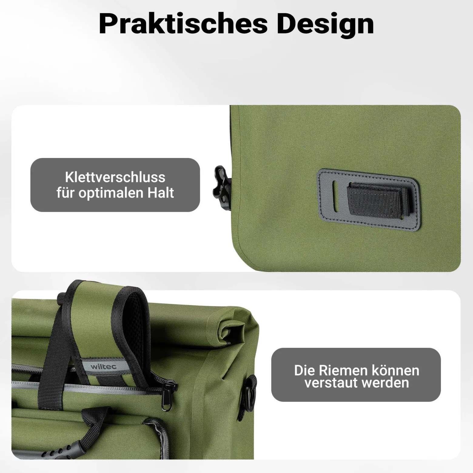 Wiltec Gepäckträgertasche oliv, Fahrradtasche Rucksack 25 l Stauraum, Gepäcktasche mit Laptopfach, wasserresistente Fahrrad Tasche