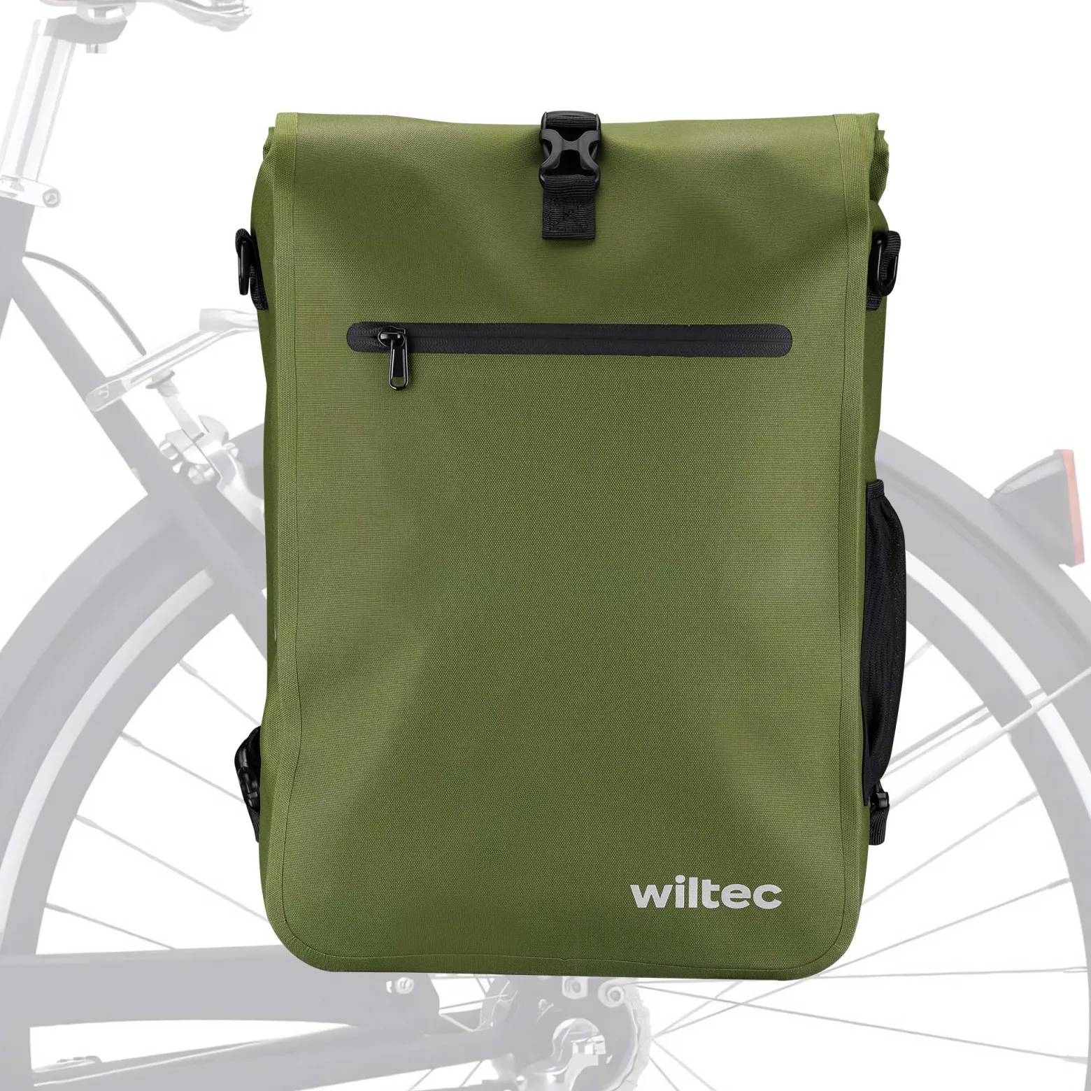 Wiltec Gepäckträgertasche oliv, Fahrradtasche Rucksack 25 l Stauraum, Gepäcktasche mit Laptopfach, wasserresistente Fahrrad Tasche