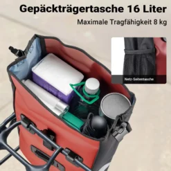 Wiltec Gepäckträgertasche rot, Fahrradtasche Gepäckträger 16 l Stauraum, Gepäcktasche mit Tragegurt, wasserresistente Fahrrad Tasche