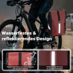 Wiltec Gepäckträgertasche rot, Fahrradtasche Gepäckträger 16 l Stauraum, Gepäcktasche mit Tragegurt, wasserresistente Fahrrad Tasche