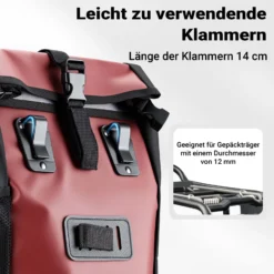 Wiltec Gepäckträgertasche rot, Fahrradtasche Gepäckträger 16 l Stauraum, Gepäcktasche mit Tragegurt, wasserresistente Fahrrad Tasche