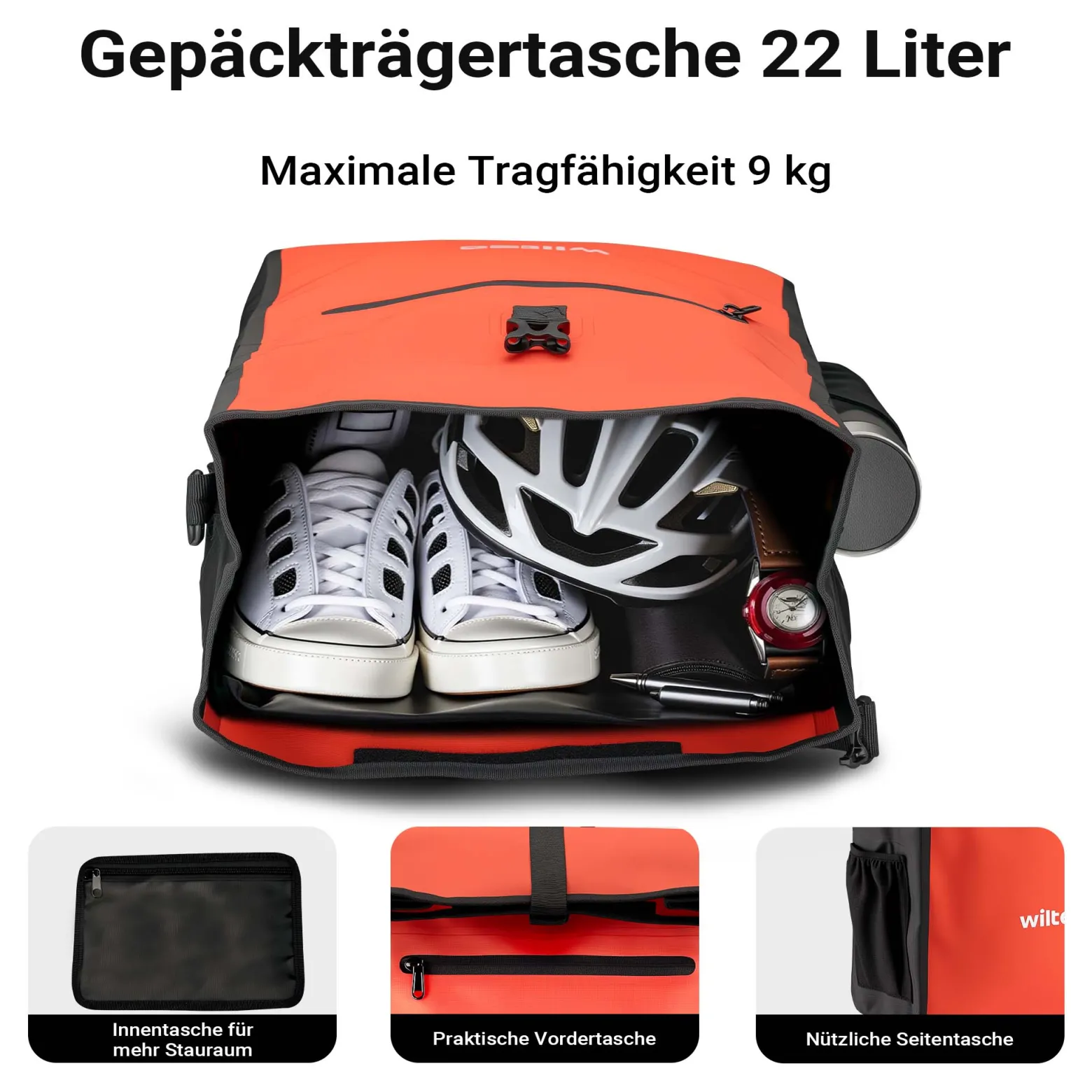 Wiltec Gepäckträgertasche rot, Fahrradtasche Gepäckträger 22 l Stauraum, wasserresistente Fahrrad Tasche, Gepäcktasche leichte Handhabung