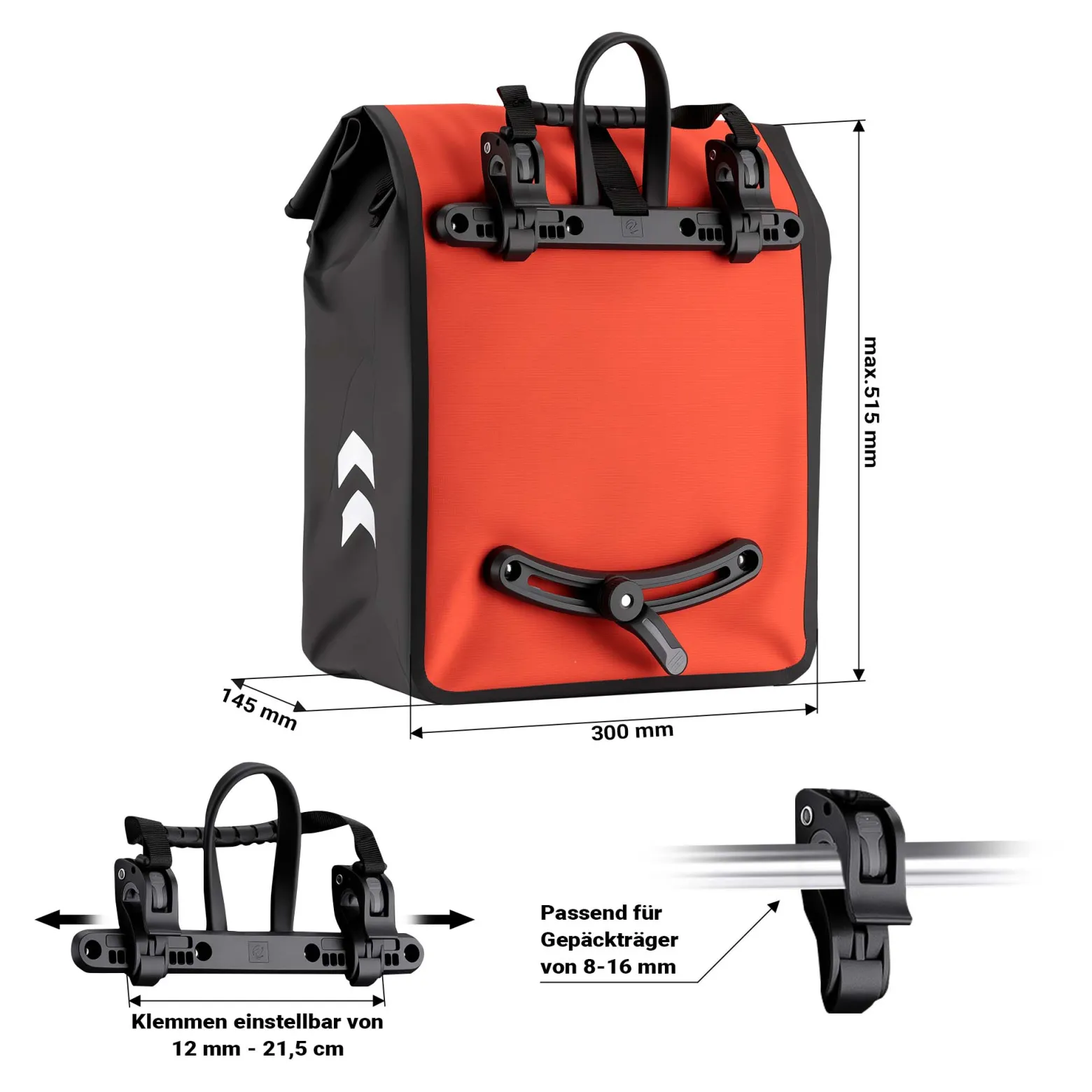 Wiltec Gepäckträgertasche rot, Fahrradtasche Gepäckträger 22 l Stauraum, wasserresistente Fahrrad Tasche, Gepäcktasche leichte Handhabung