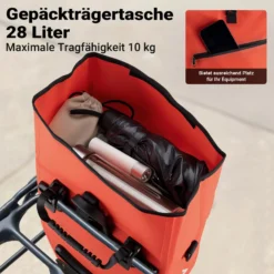 Wiltec Gepäckträgertasche rot, Fahrradtasche Gepäckträger 28 l Stauraum, Gepäcktasche mit Tragegurt, wasserresistente Fahrrad Tasche mit Reflektoren