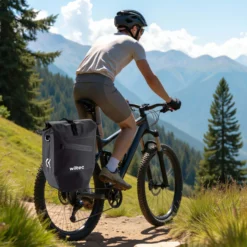 Wiltec Gepäckträgertasche schwarz, Fahrradtasche Gepäckträger 28 l Stauraum, Gepäcktasche mit Tragegurt, Fahrrad Tasche wasserresistent Reflektoren