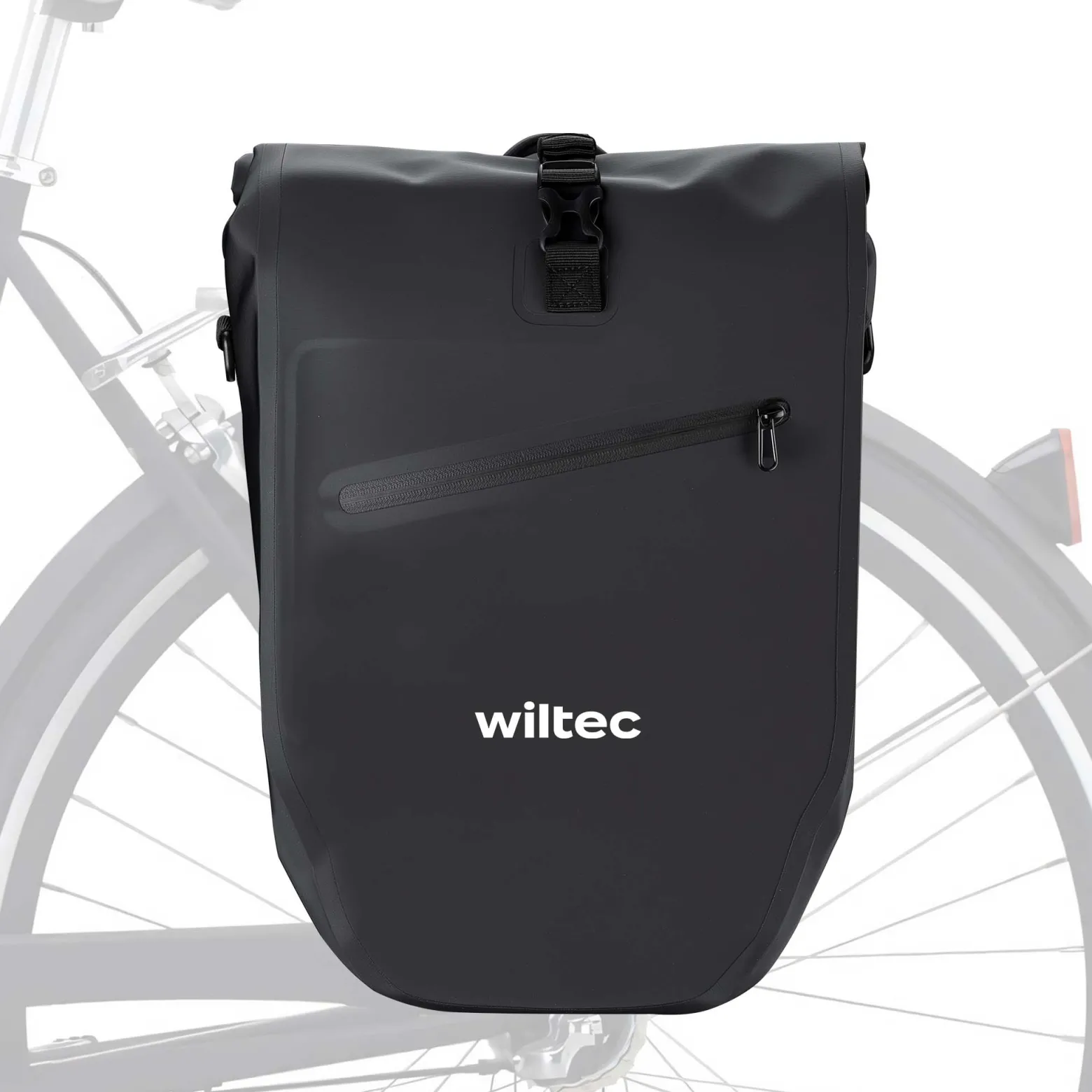Wiltec Gepäckträgertasche schwarz, Fahrradtasche Gepäckträger 28 l Stauraum, Gepäcktasche mit Tragegurt, Fahrrad Tasche wasserresistent Reflektoren