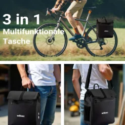 Wiltec Gepäckträgertasche schwarz, Fahrradtasche Gepäckträger 22 l Stauraum, wasserresistente Fahrrad Tasche, Gepäcktasche leichte Handhabung