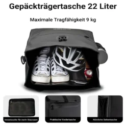 Wiltec Gepäckträgertasche schwarz, Fahrradtasche Gepäckträger 22 l Stauraum, wasserresistente Fahrrad Tasche, Gepäcktasche leichte Handhabung