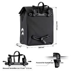 Wiltec Gepäckträgertasche schwarz, Fahrradtasche Gepäckträger 22 l Stauraum, wasserresistente Fahrrad Tasche, Gepäcktasche leichte Handhabung