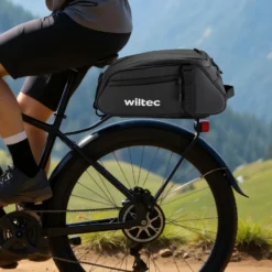 Wiltec Gepäckträgertasche schwarz, Fahrradtasche Gepäckträger 8 l Stauraum, Gepäcktasche mit Tragegurt, Fahrrad Tasche wasserresistent mit Reflektoren
