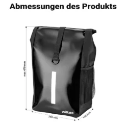 Wiltec Gepäckträgertasche schwarz, Fahrradtasche Gepäckträger 16 l Stauraum, Gepäcktasche mit Tragegurt, wasserresistente Fahrrad Tasche