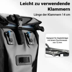 Wiltec Gepäckträgertasche schwarz, Fahrradtasche Gepäckträger 16 l Stauraum, Gepäcktasche mit Tragegurt, wasserresistente Fahrrad Tasche