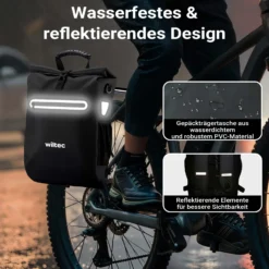 Wiltec Gepäckträgertasche schwarz, Fahrradtasche Rucksack 20 l Stauraum, Gepäcktasche mit Laptopfach, wasserresistente Fahrrad Tasche