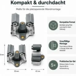 Wiltec Gerätehalter aus Stahl 5x mit Klemmhalter als Wandhalterung Gerätehalter Besenhalter zur Wandmontage in Garage Werkstatt Keller
