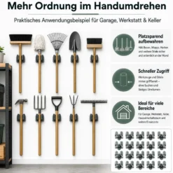 Wiltec Gerätehalter aus Stahl 20x mit Klemmhalter als Wandhalterung Gerätehalter Besenhalter zur Wandmontage in Garage Werkstatt Keller