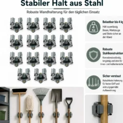 Wiltec Gerätehalter aus Stahl 15x mit Klemmhalter als Wandhalterung Gerätehalter Besenhalter zur Wandmontage in Garage Werkstatt Keller