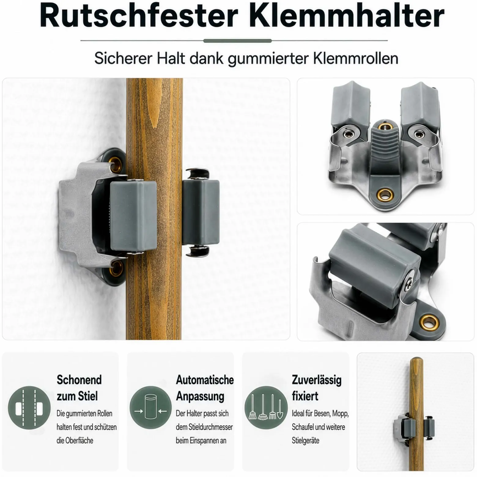 Wiltec Gerätehalter aus Stahl 15x mit Klemmhalter als Wandhalterung Gerätehalter Besenhalter zur Wandmontage in Garage Werkstatt Keller