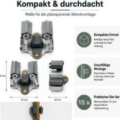 Wiltec Gerätehalter aus Stahl 15x mit Klemmhalter als Wandhalterung Gerätehalter Besenhalter zur Wandmontage in Garage Werkstatt Keller