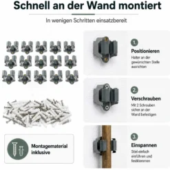 Wiltec Gerätehalter aus Stahl 15x mit Klemmhalter als Wandhalterung Gerätehalter Besenhalter zur Wandmontage in Garage Werkstatt Keller