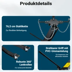 Wiltec Getriebeheber bis 1 t Traglast, Motorheber höhenverstellbar 180-790 mm, Motorblock mit Rollen