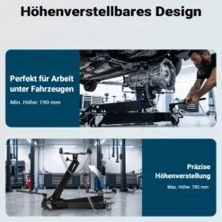 Wiltec Getriebeheber bis 1 t Traglast, Motorheber höhenverstellbar 180-790 mm, Motorblock mit Rollen