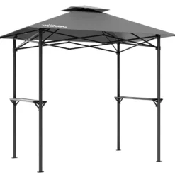 Wiltec Grillpavillon in Grau 245 x 152 x 242 cm, BBQ Pavillon mit Rauchabzug, Grillüberdachung mit wasserfester Dachplane, Grillzelt mit 2 Ablagen
