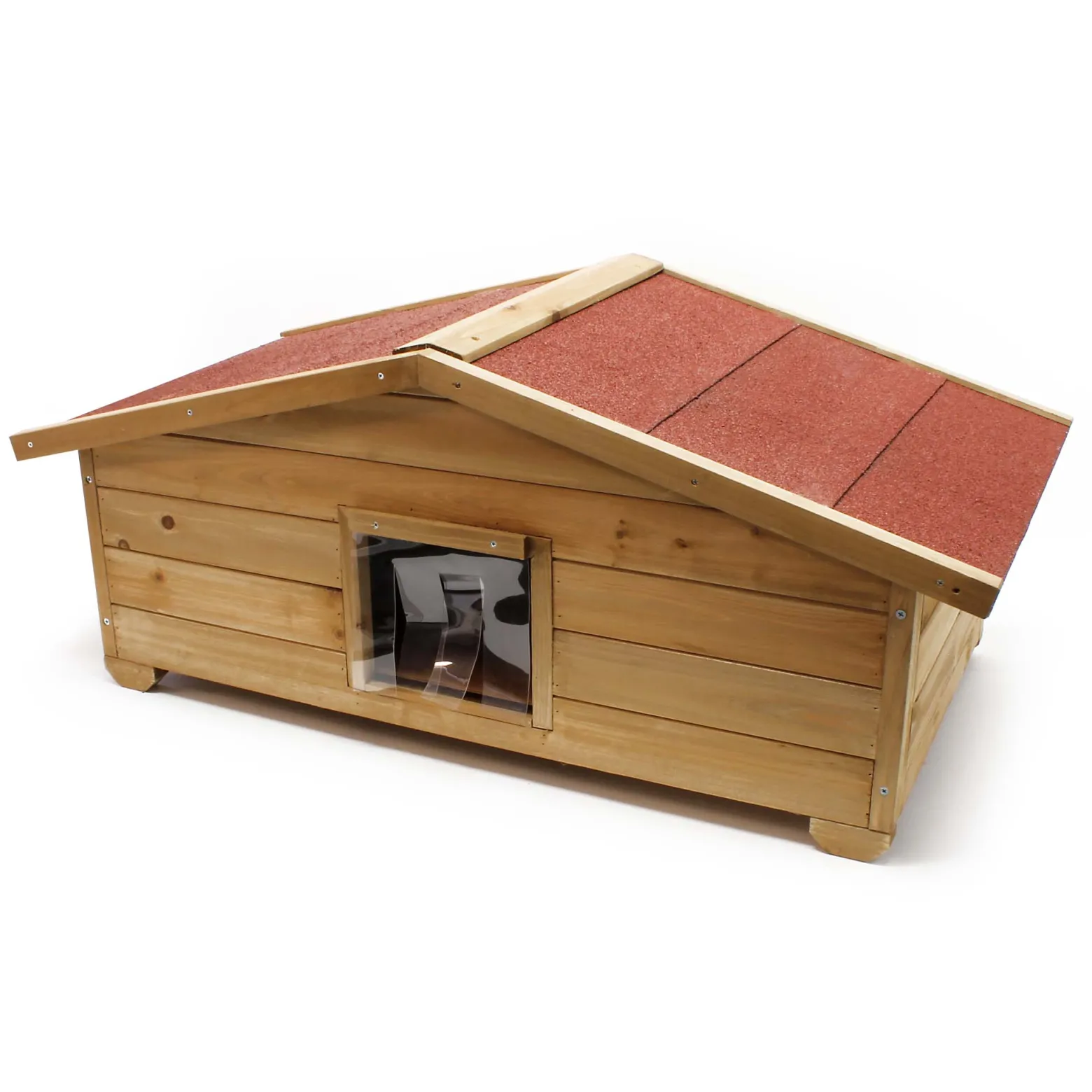 Wiltec Großes Katzenhaus 99 x 52 x 42 cm aus Holz, Katzenhütte für Garten oder Terasse, Wurfkiste isoliert wetterfest, Katzenhöhle