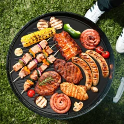 Wiltec Gusseisen Grillplatte 49,8 x 24,3 x 1,5 cm, Gusseisenplatte für Grill mit guter Hitzespeicherung, Grillgitter für typische Grillstreifen auf Grillgut, Grillzubehör für BBQ