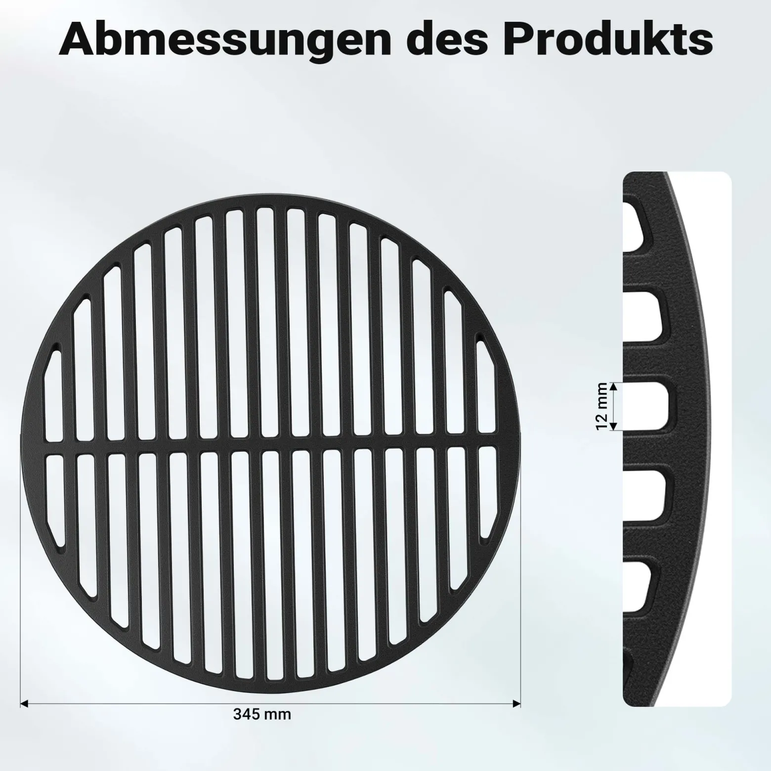 Wiltec Gusseisen Grillrost rund Ø 34,5 cm, Grillgitter für Holzkohlegrill & Gasgrill, Gussgrillrost für BBQ, Grilleinsatz matt emailliert