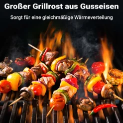 Wiltec Gusseisen Grillrost rund Ø 34,5 cm, Grillgitter für Holzkohlegrill & Gasgrill, Gussgrillrost für BBQ, Grilleinsatz matt emailliert