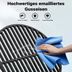 Wiltec Gusseisen Grillrost rund Ø 34,5 cm, Grillgitter für Holzkohlegrill & Gasgrill, Gussgrillrost für BBQ, Grilleinsatz matt emailliert