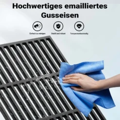 Wiltec Gusseisen Grillrost 29 x 38 cm, Grillgitter für Holzkohlegrill & Gasgrill, Gussgrillrost für BBQ, Grilleinsatz matt emailliert eckig
