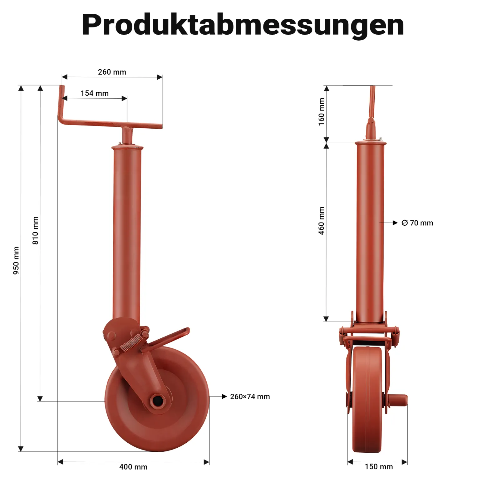 Wiltec Halbautomatisches Stützrad für Anhänger bis 1000 kg, Stützfuß und Bugrad aus Q235 Stahl, Schwerlaststützrad