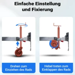 Wiltec Halbautomatisches Stützrad für Anhänger bis 1000 kg, Stützfuß und Bugrad aus Q235 Stahl, Schwerlaststützrad