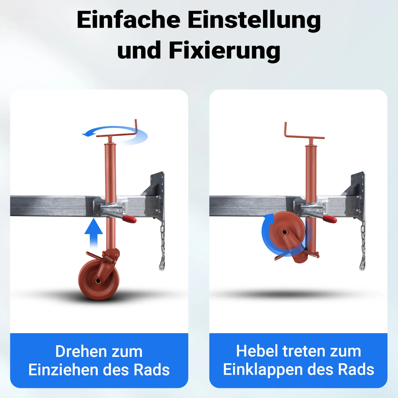 Wiltec Halbautomatisches Stützrad für Anhänger bis 1000 kg, Stützfuß und Bugrad aus Q235 Stahl, Schwerlaststützrad