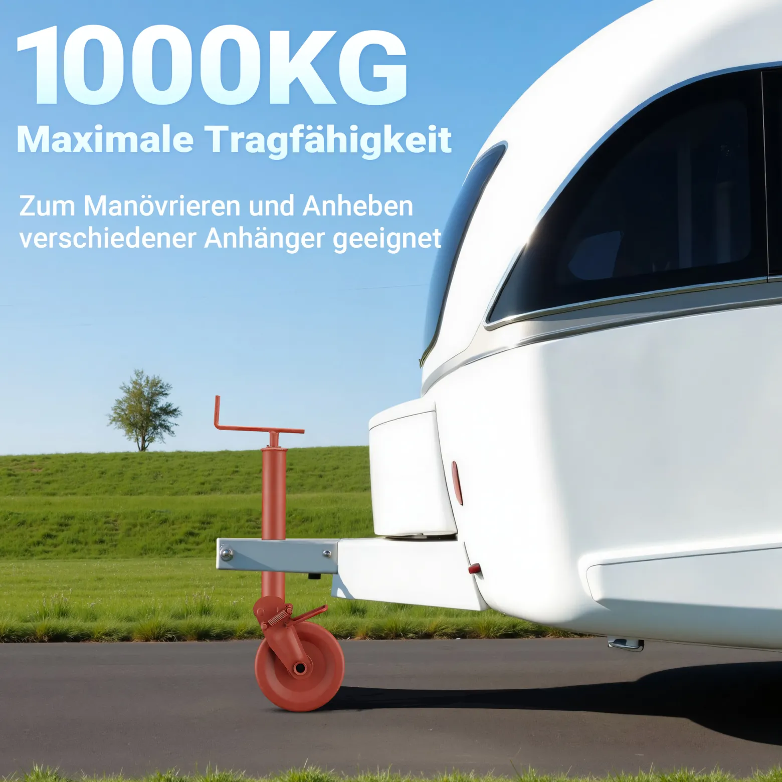 Wiltec Halbautomatisches Stützrad für Anhänger bis 1000 kg, Stützfuß und Bugrad aus Q235 Stahl, Schwerlaststützrad