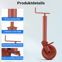 Wiltec Halbautomatisches Stützrad für Anhänger bis 1000 kg, Stützfuß und Bugrad aus Q235 Stahl, Schwerlaststützrad