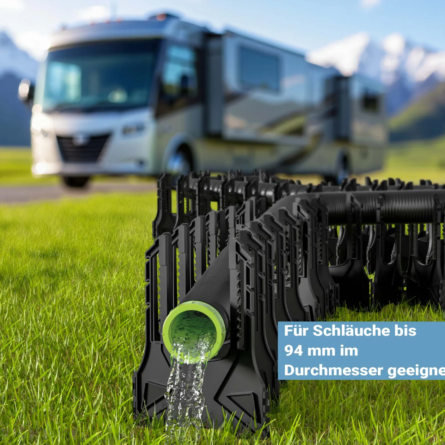 Wiltec Halterung für Abwasserschläuche 3,05 m, Schlauchhalterung Abwasserschlauch für Schläuche bis Ø 94 mm, Schlauchhalter höhenverstellbar für Abwasser bei Camping, Wohnwagen und Wohnmobil
