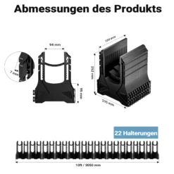 Wiltec Halterung für Abwasserschläuche 3,05 m, Schlauchhalterung Abwasserschlauch für Schläuche bis Ø 94 mm, Schlauchhalter höhenverstellbar für Abwasser bei Camping, Wohnwagen und Wohnmobil