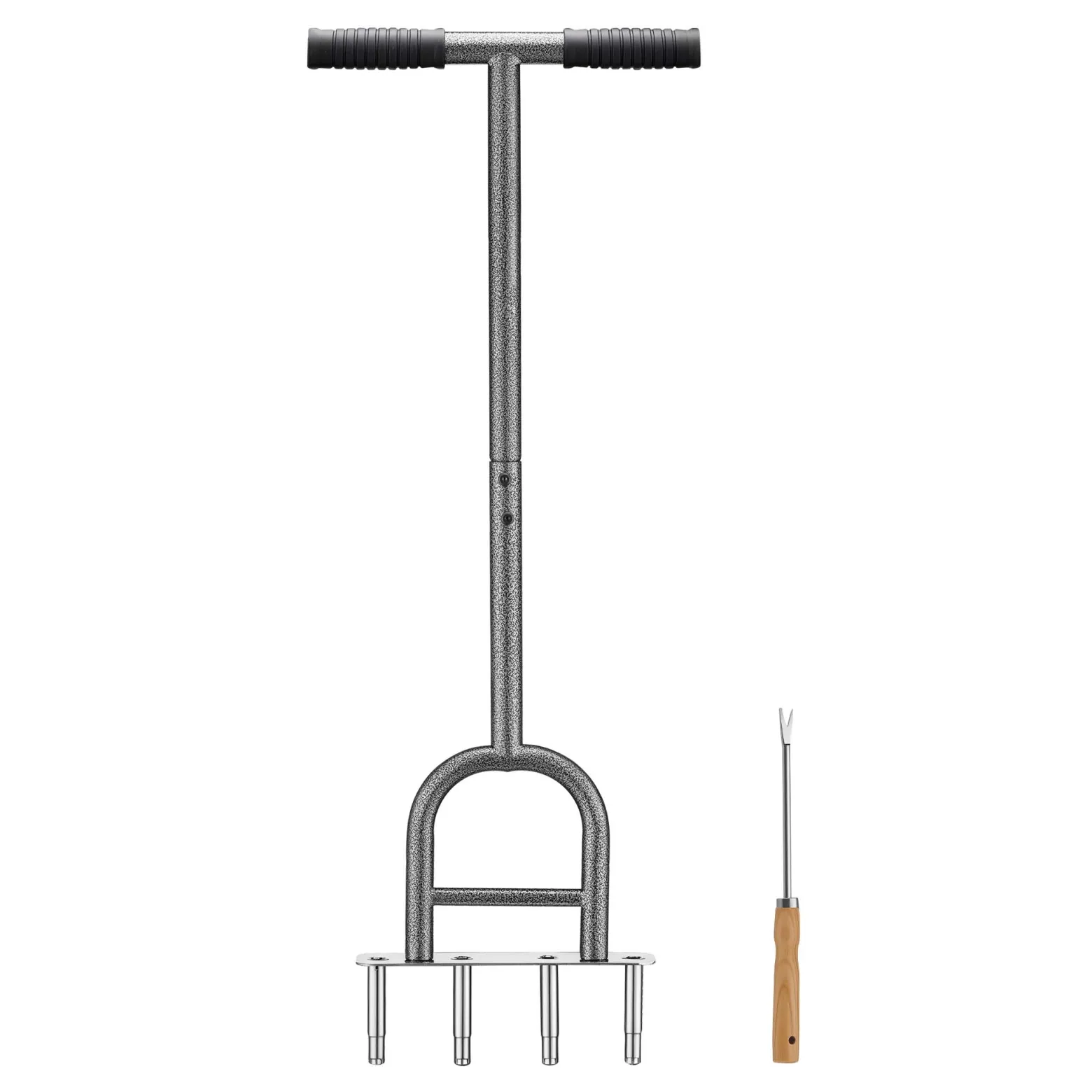 Wiltec Hand Aerifizierer aus Stahl, Handaerifizierer mit ergonomischem T-Griff, Rasenaerifizierer mit 4 Zinken, Rasenlüfter für effiziente Rasenpflege
