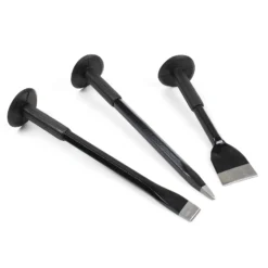 Wiltec Handmeißel Set 3 teilig, mit Flachmeißel, Spitzmeißel und Breitmeißel, ergonomisch, rutschfest und mit Handschutz ausgestattet