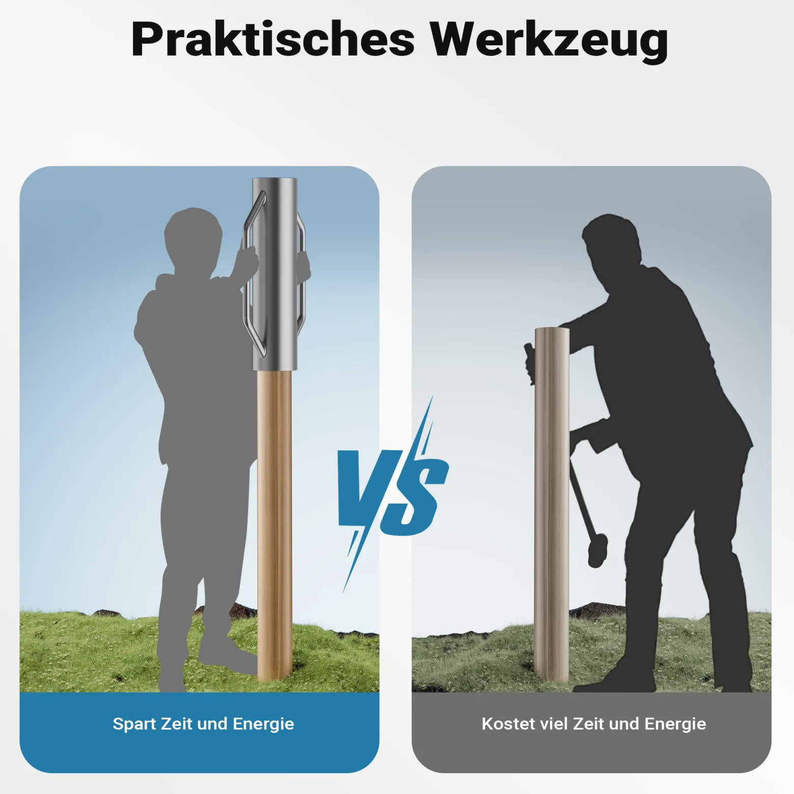 Wiltec Handramme Ø14 cm Zaunpfahlramme mit Handgriffe, Pfahlramme aus Stahl, Pfostenramme für Zaunbau und Bodenverdichtung