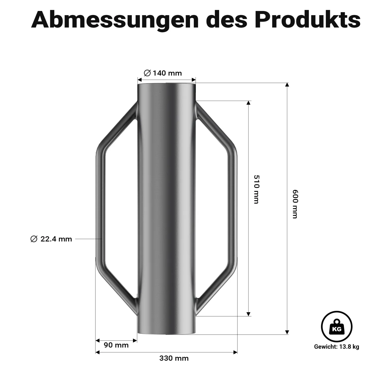 Wiltec Handramme Ø14 cm Zaunpfahlramme mit Handgriffe, Pfahlramme aus Stahl, Pfostenramme für Zaunbau und Bodenverdichtung