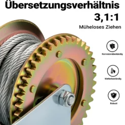 Wiltec Handseilwinde bis 350kg Übersetzung 3,1:1 130x175x130mm, Winde mit 10m Drahtseil, Seilwinde handbetrieben, Handseilzug effizient, Forstseilwinde