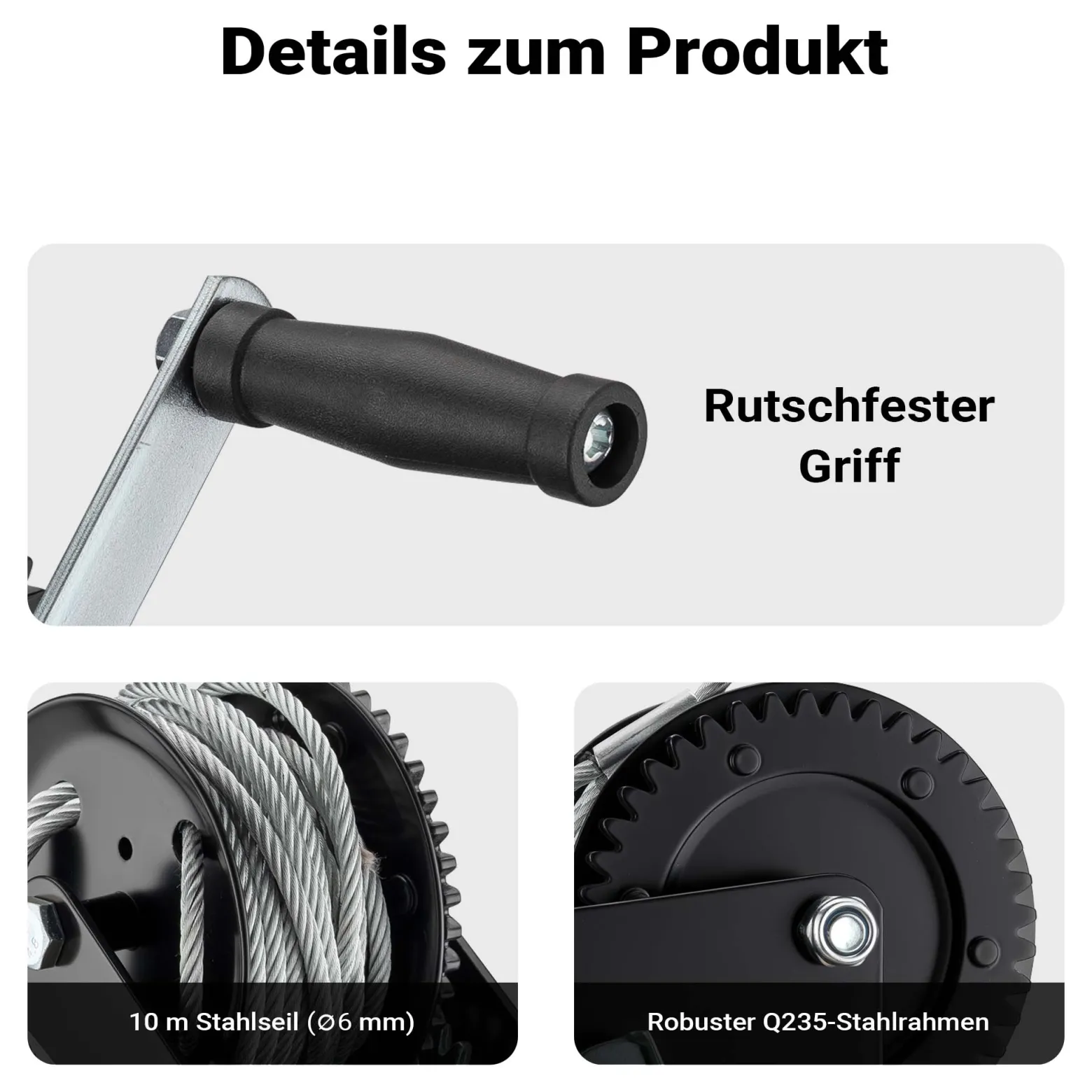 Wiltec Handseilwinde bis 1500 kg Übersetzung 4,1:1 9,8:1 Winde 280 x 240 x 180 mm Handseilzug mit 10 m Seil Forstseilwinde handbetrieben