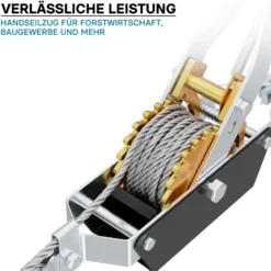 Wiltec Handseilzug mit 2,2 m Drahtseil bis 2000 kg, Flaschenzug mit 2 Haken, Seilwinde mit Sicherheitslasthaken, Handseilwinde mit 2 Getriebe